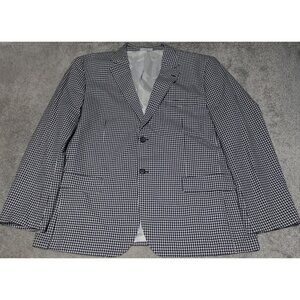 Irvine Park Gingham Sport Coat Blazer Jacket Men's 48 Blue Single Breasted Lined
